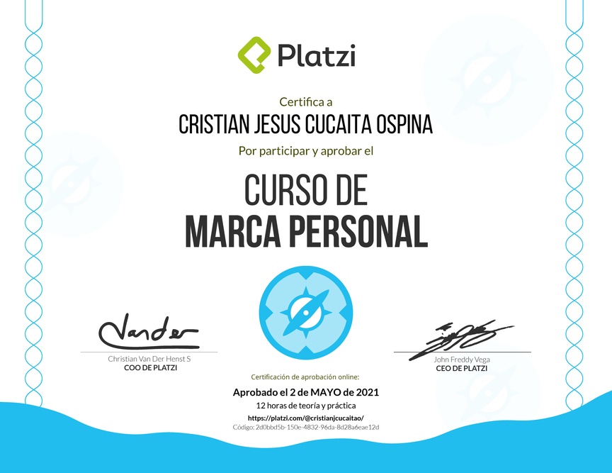 Diploma del Curso Gratis de Marca Personal 2018