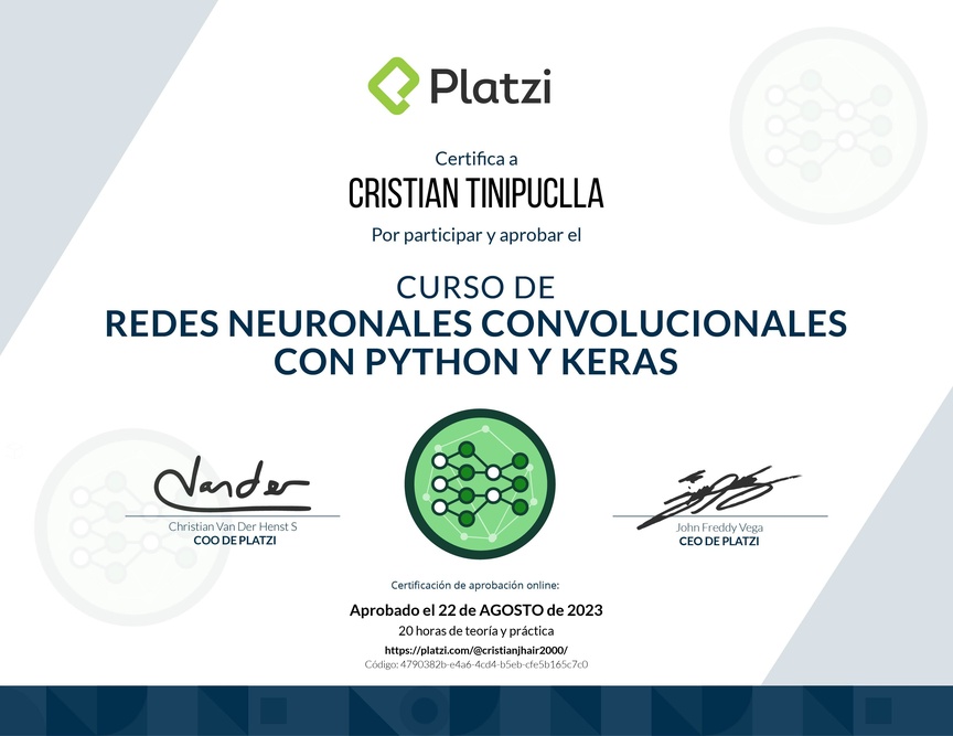 Diploma del Curso de Redes Neuronales Convolucionales con Python y Keras