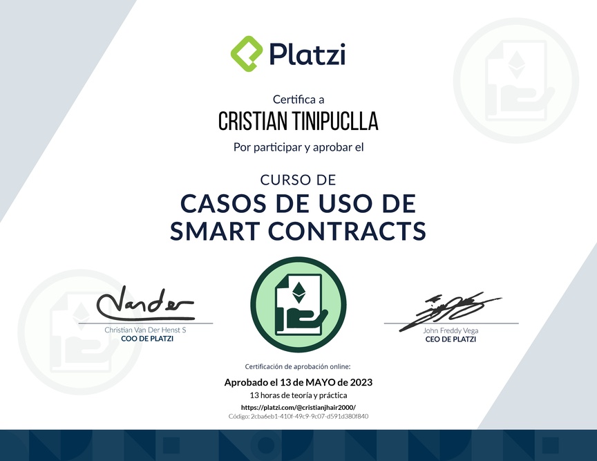 Diploma del Curso de Casos de Uso de Smart Contracts