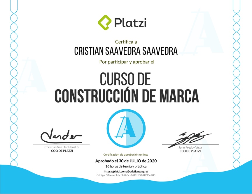 Diploma del Curso de Construcción de Marca 2016