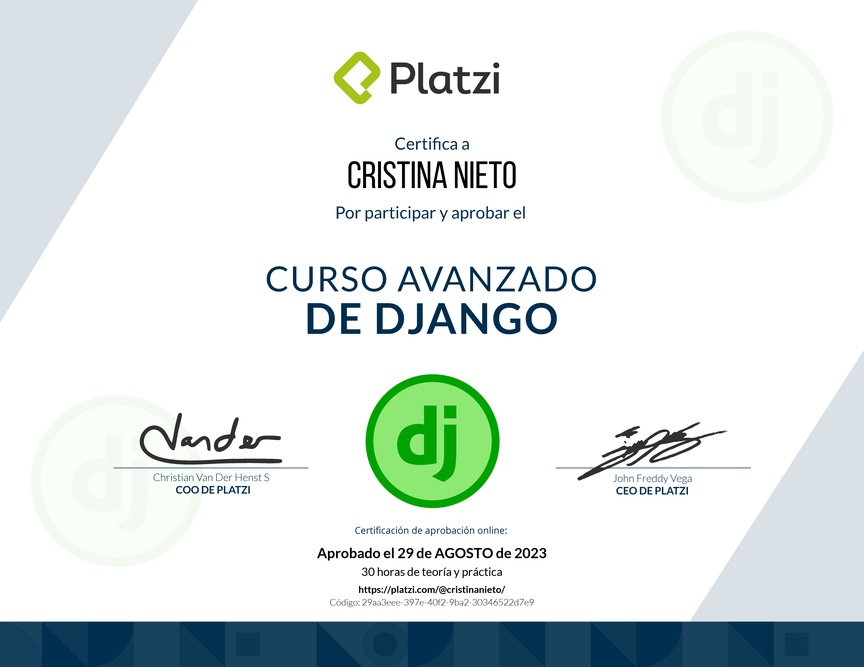 Diploma del Curso Avanzado de Django v2