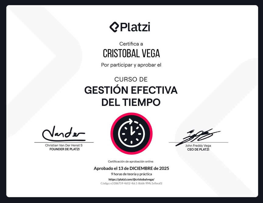 Diploma del Curso de Gestión Efectiva del Tiempo