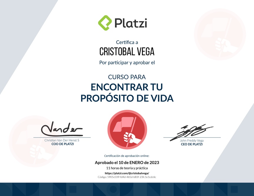 Diploma del Curso para Encontrar tu Propósito de Vida