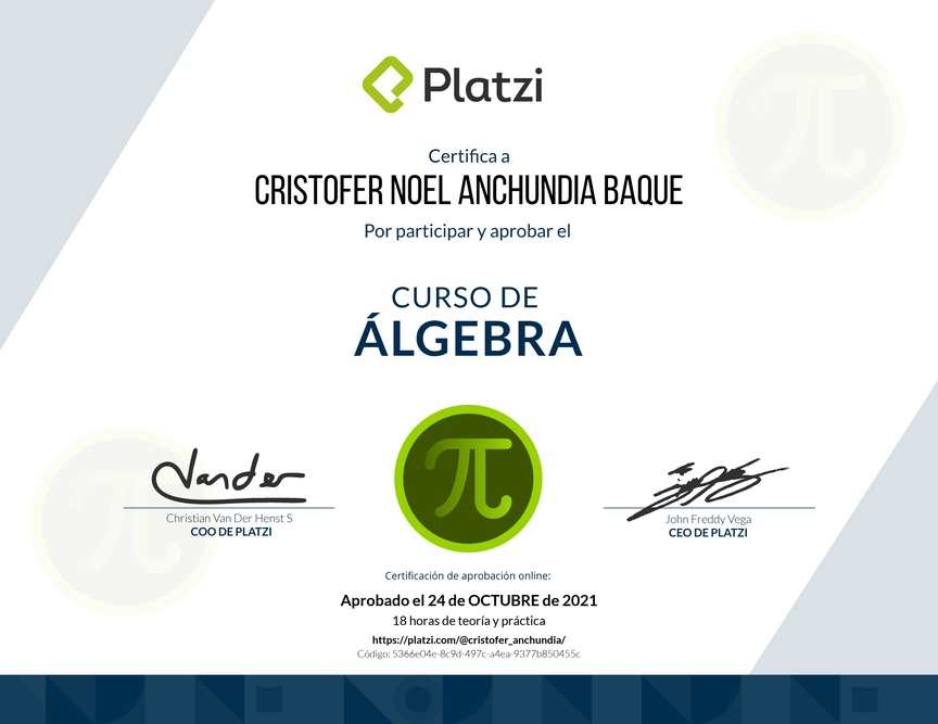 Diploma del Curso de Álgebra