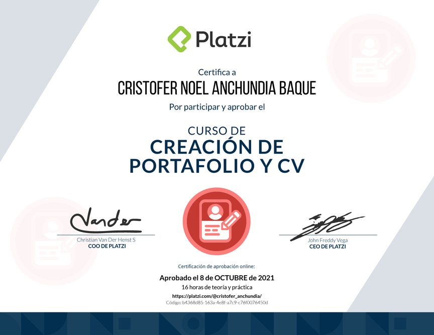 Diploma del Curso de Creación de Portafolio y CV