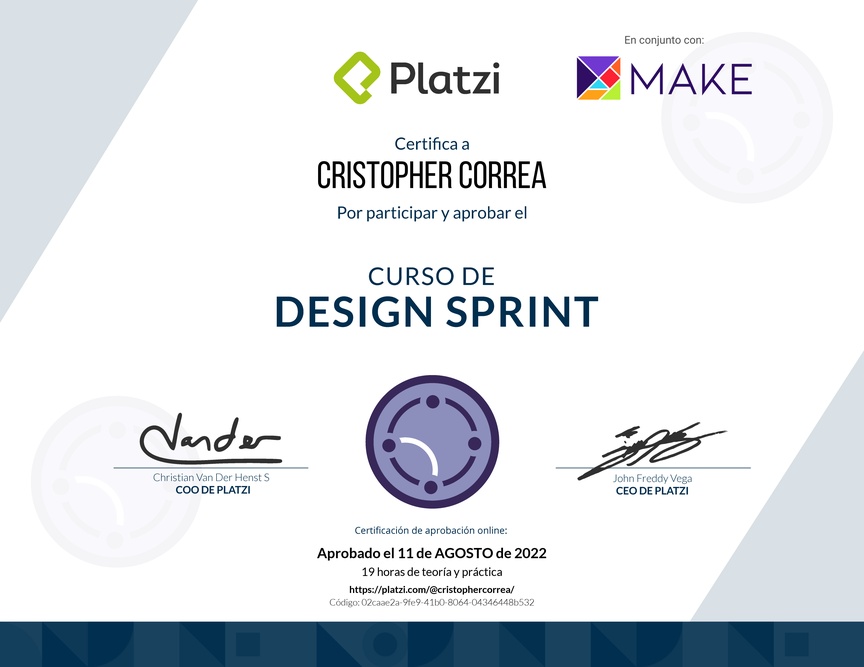 Diploma del Curso de Design Sprint Aplicado