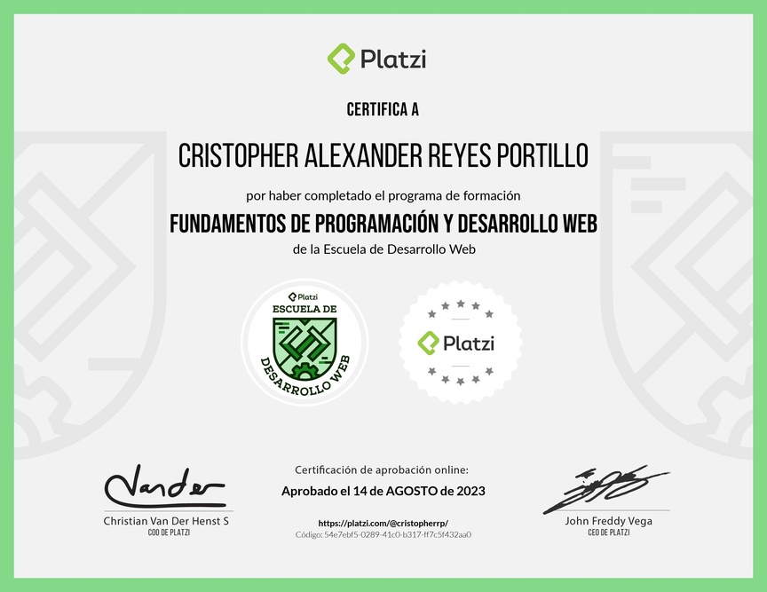 Diploma de la Ruta de Aprendizaje de Fundamentos de Programación y Desarrollo Web