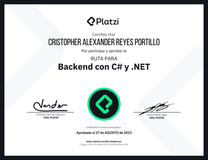 Diploma de la Ruta de Aprendizaje de Backend con C# y .NET