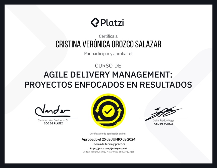 Diploma del Curso de Agile Delivery Management: Proyectos Enfocados en Resultados