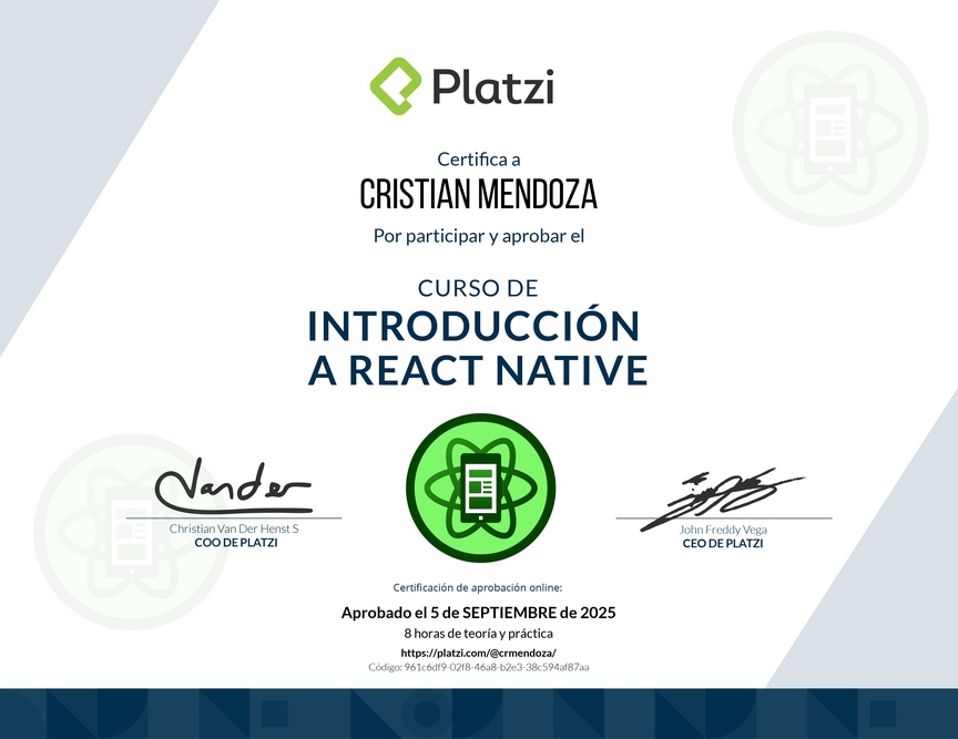 Diploma del Curso de Introducción a React Native