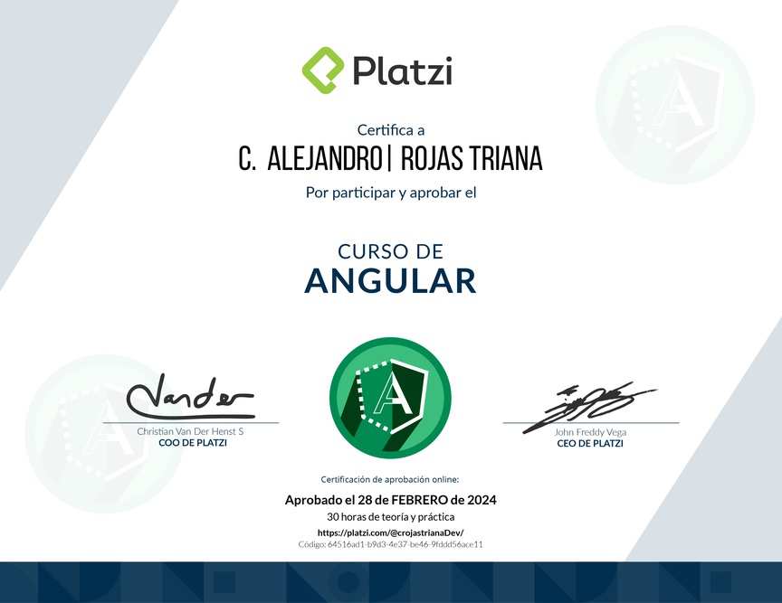 Diploma del Curso de Angular 8