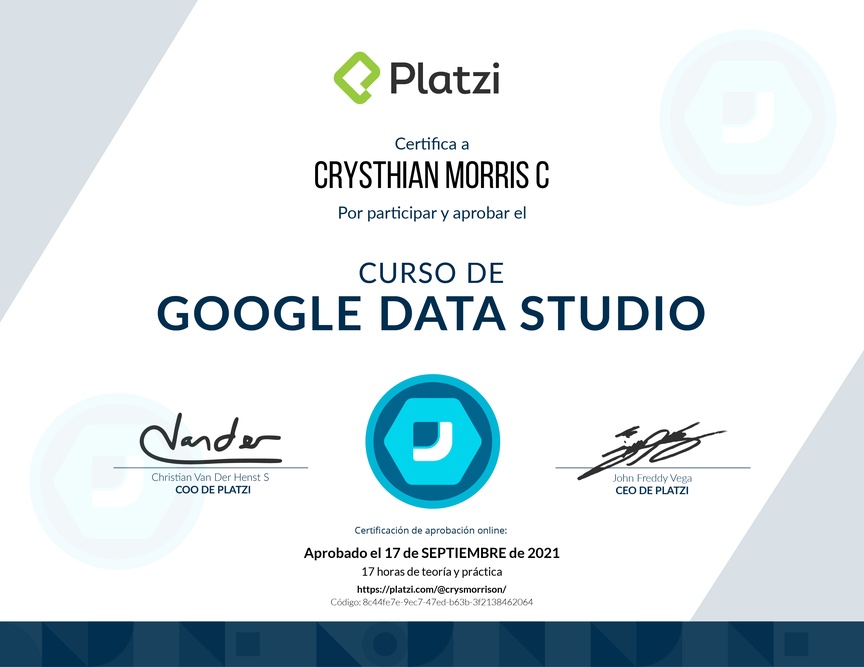 Diploma del Curso de Google Data Studio