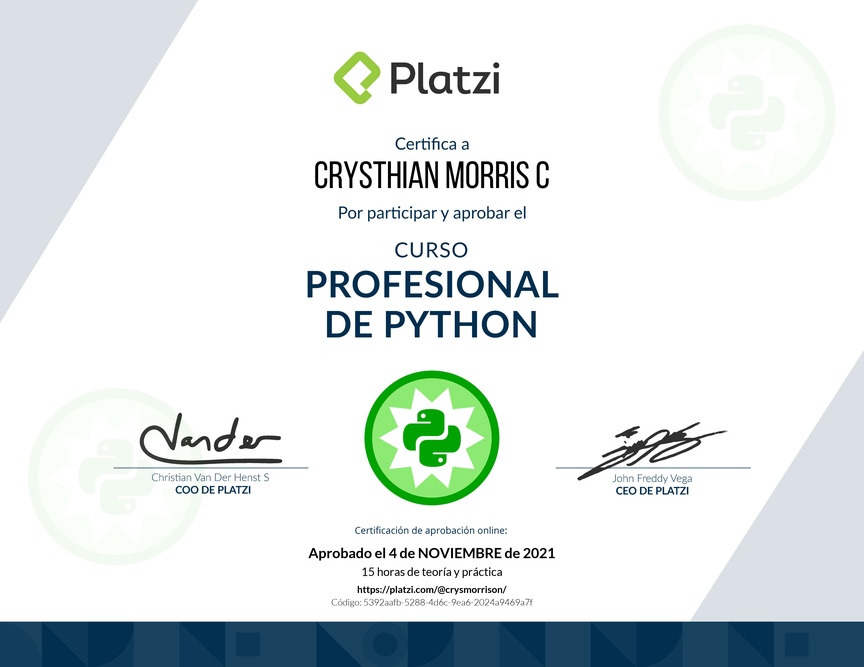 Diploma del Curso Profesional de Python