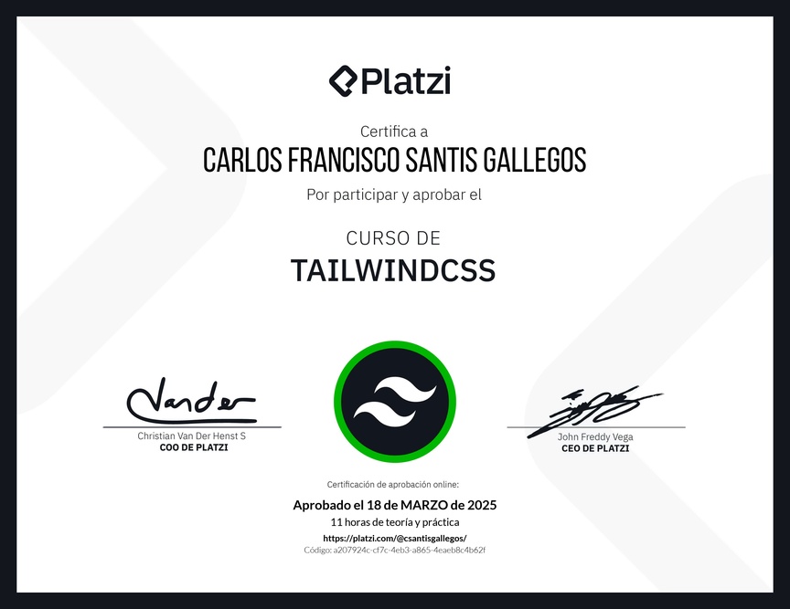 Diploma del Curso de TailwindCSS
