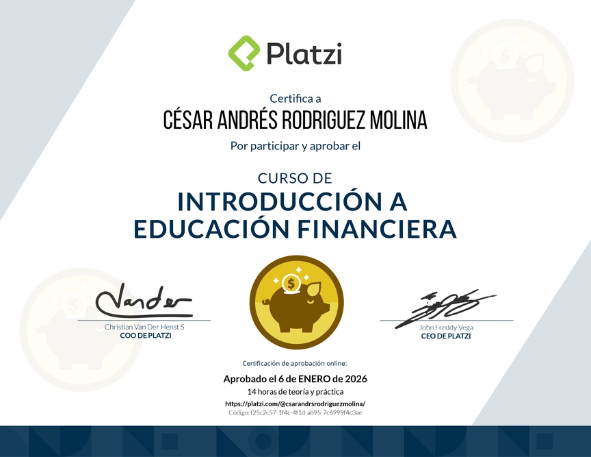 Diploma del Curso de Introducción a Educación Financiera