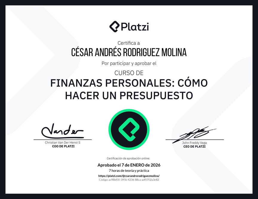 Diploma del Curso de Finanzas Personales: Cómo hacer un Presupuesto