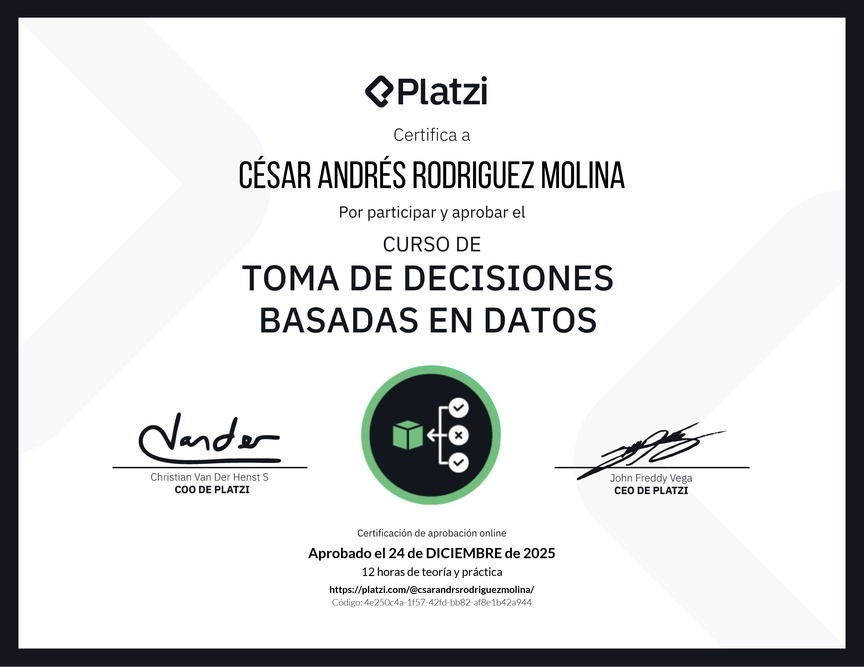 Diploma del Curso de Toma de Decisiones Basadas en Datos