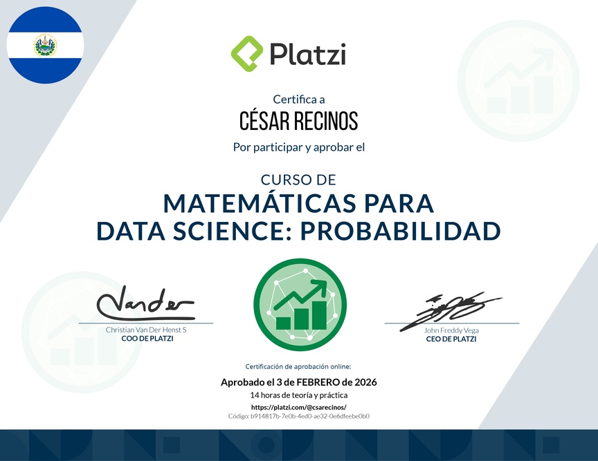 Diploma del Curso de Matemáticas para Data Science: Probabilidad