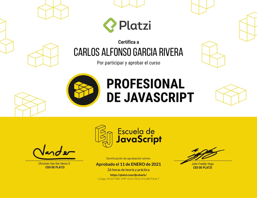 Diploma del Curso Profesional de JavaScript
