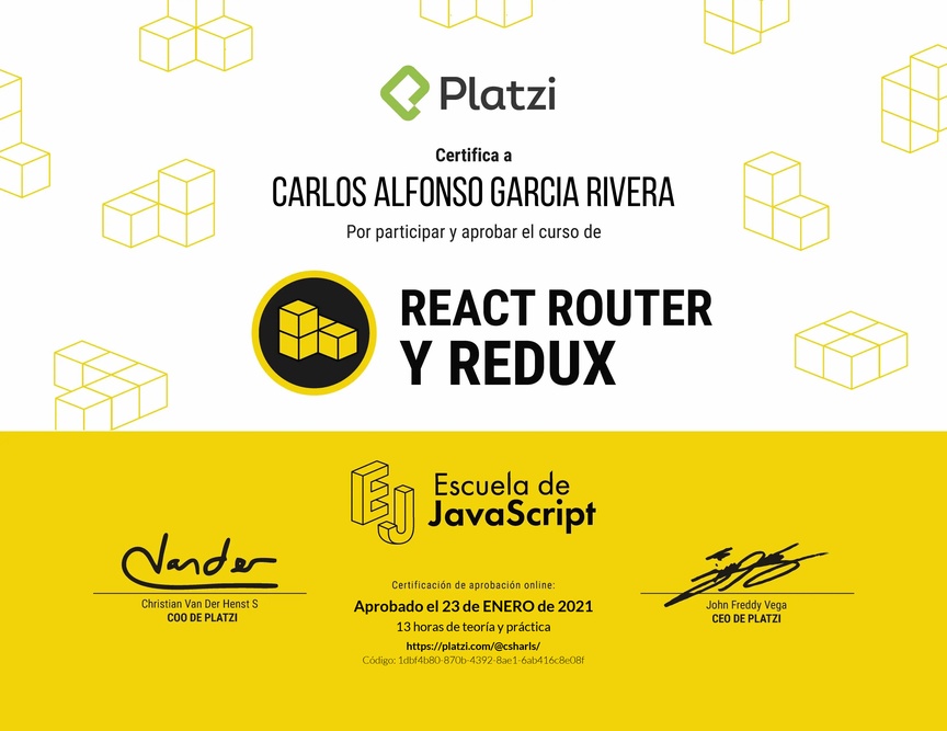 Diploma del Curso de React Router 5 y Redux