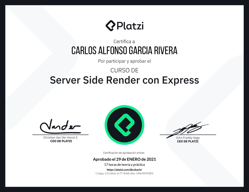 Diploma del Curso de Server Side Render con Express