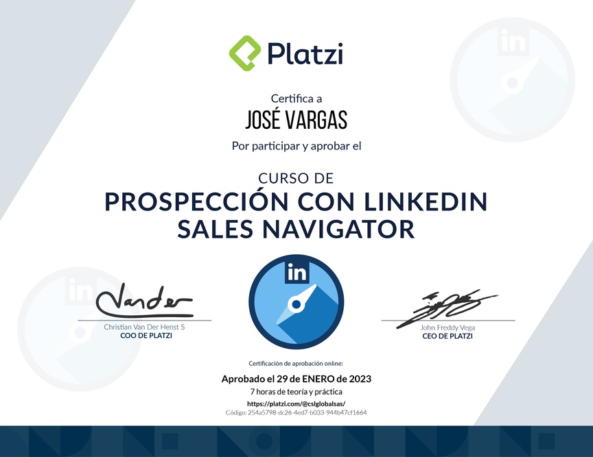 Diploma del Curso de Prospección con LinkedIn Sales Navigator