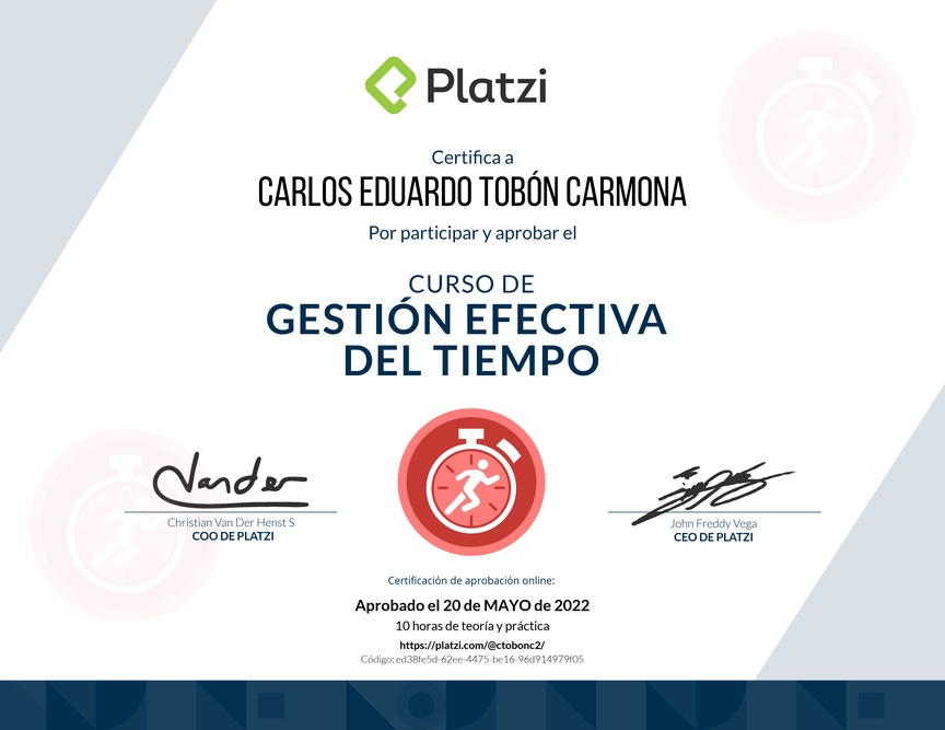 Diploma del Curso de Gestión Efectiva del Tiempo