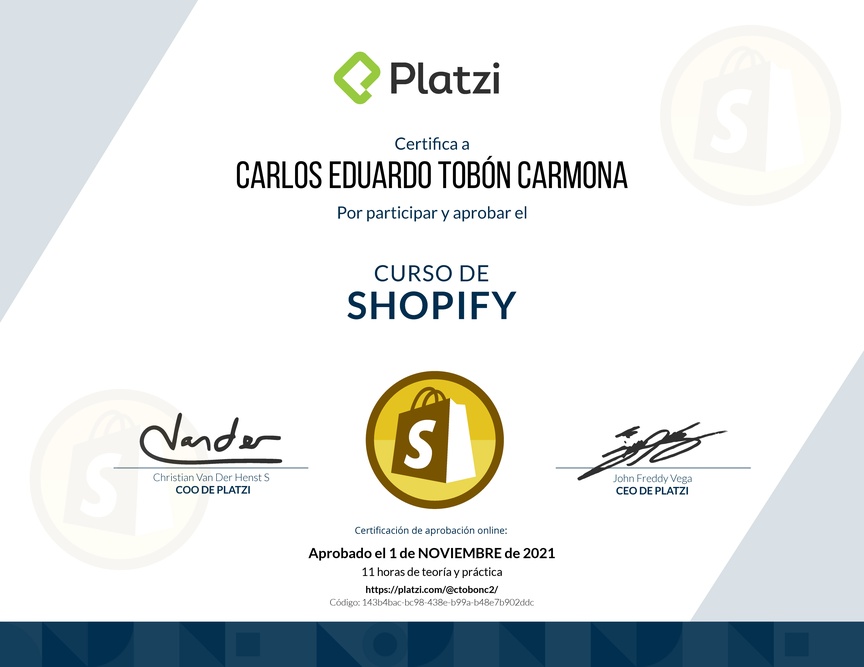 Diploma del Curso de Shopify