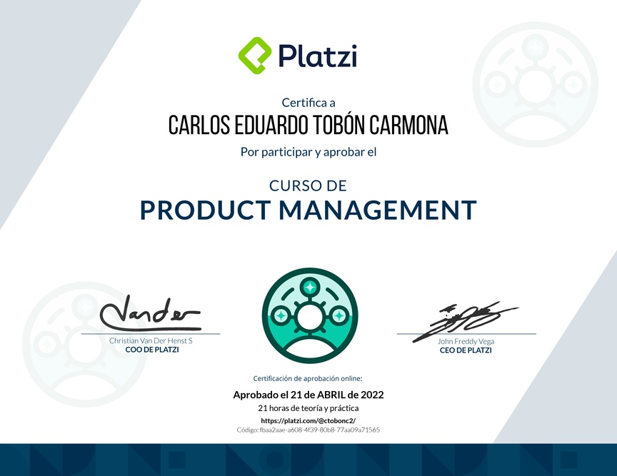 Diploma del Curso de Product Management