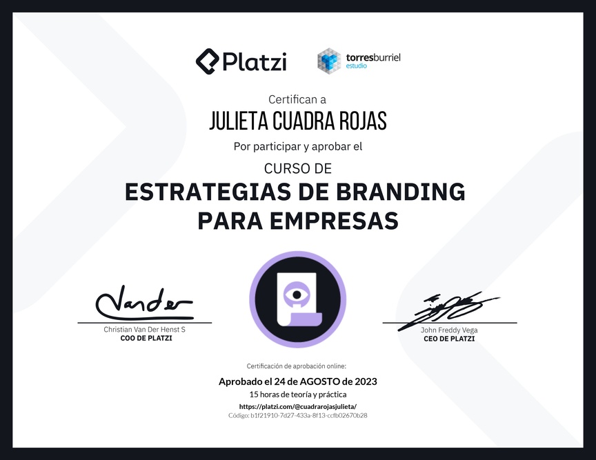 Diploma del Curso de Diseño y Desarrollo de Estrategias de Marca