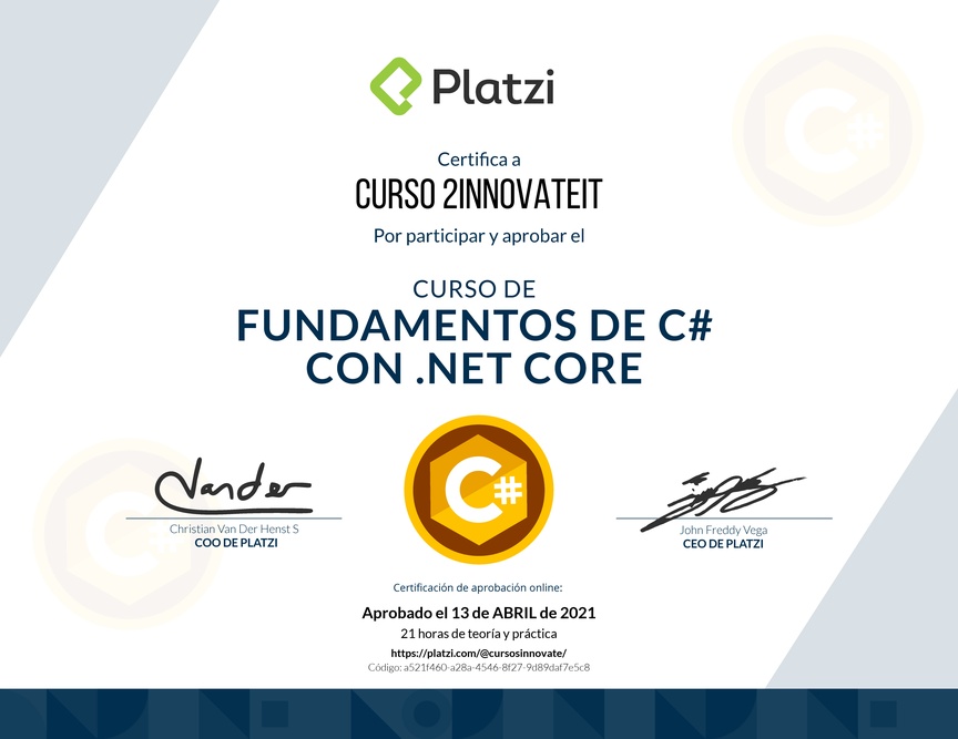 Diploma de Fundamentos de C# con NET Core 2.1