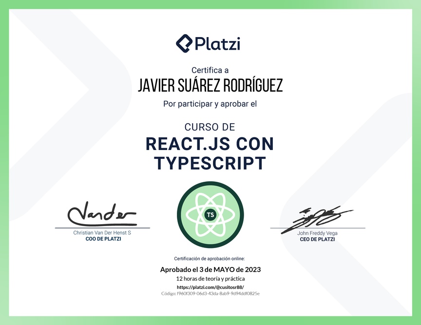 Diploma del Curso de React.js con TypeScript