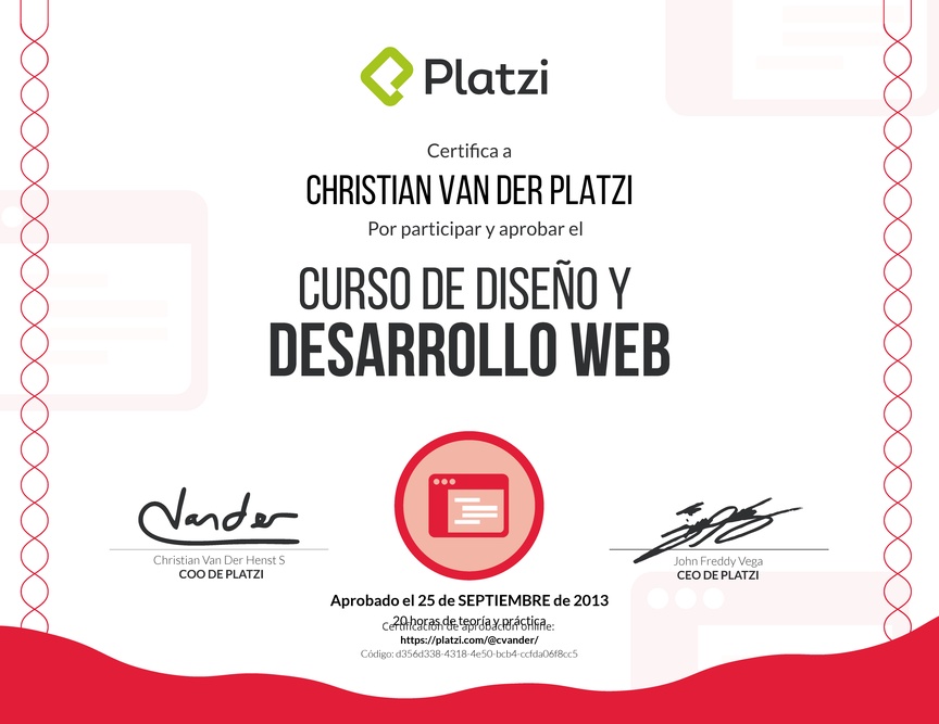 Diploma de 2013 Curso de Diseño y Desarrollo Web