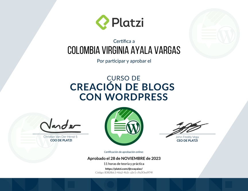 Diploma del Curso de Creación de Blogs con WordPress