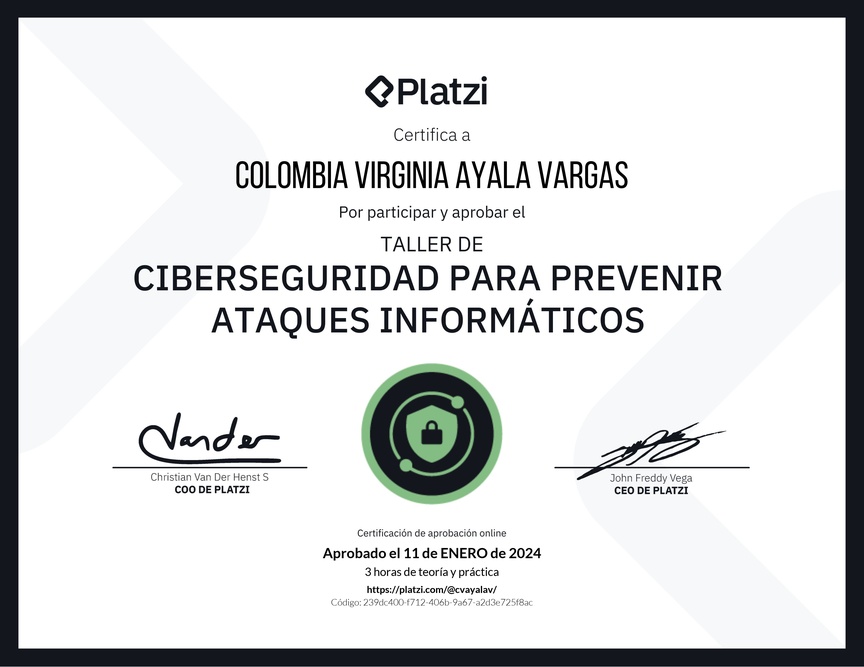 Diploma del Curso de Introducción a Ciberseguridad: Prevención de Ataques Informáticos