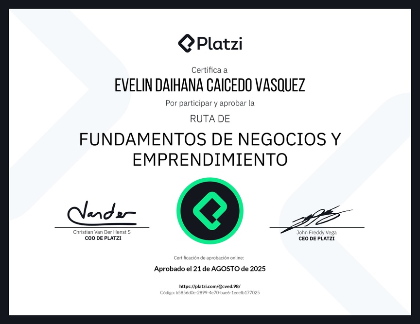 Diploma de la Ruta de Aprendizaje de Fundamentos de Negocios y Emprendimiento
