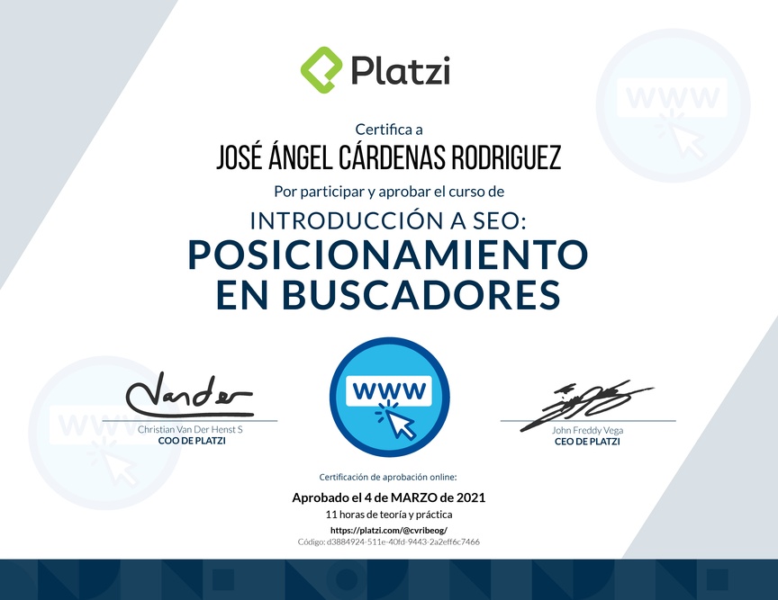 Diploma del Curso de Introducción a SEO: Posicionamiento en Buscadores