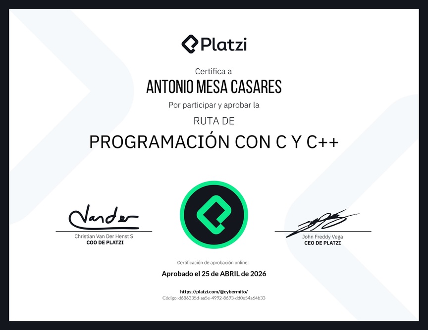 Diploma de la Ruta de Aprendizaje de Programación con C y C++