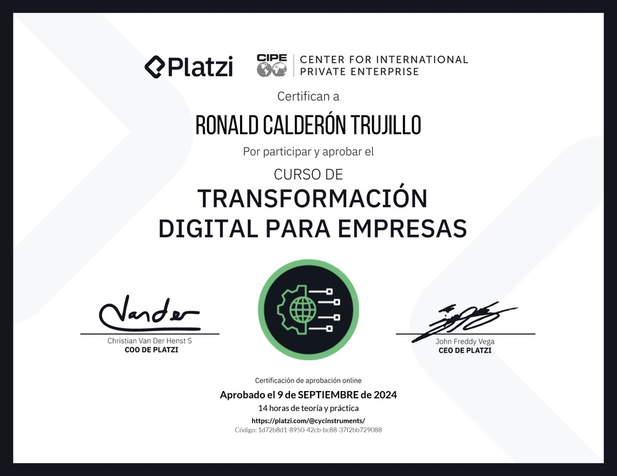 Diploma del Curso de Transformación Digital para Empresas