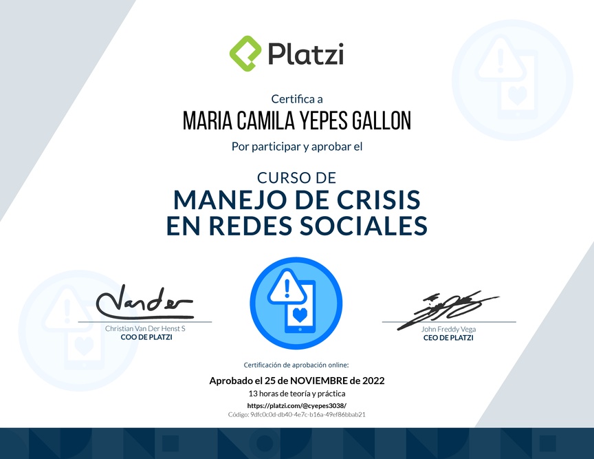 Diploma del Curso de Prevención y Respuesta a Crisis en Redes Sociales