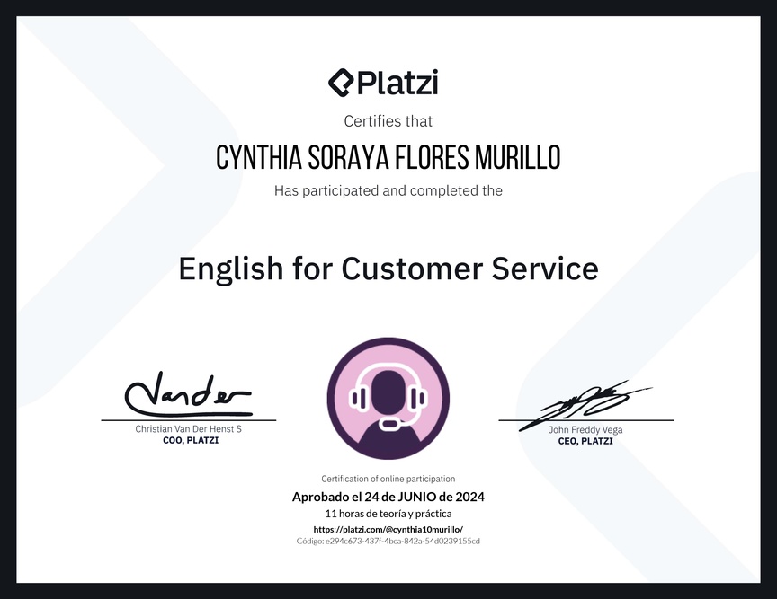 Diploma del Curso de Inglés para Servicio al Cliente