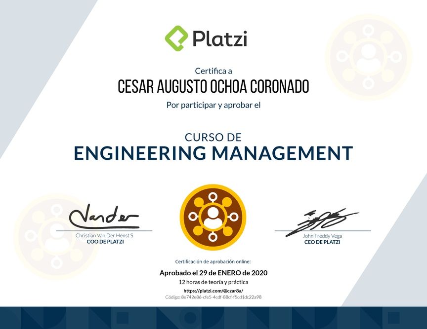 Diploma del Curso de Engineering Management