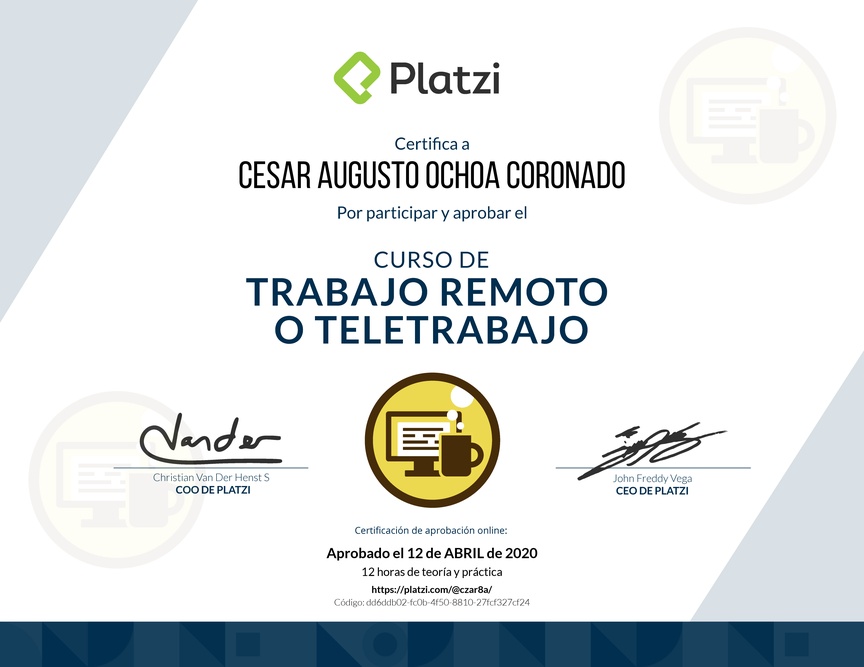 Diploma del Curso de Trabajo Remoto para Gestionar el Cambio Organizacional