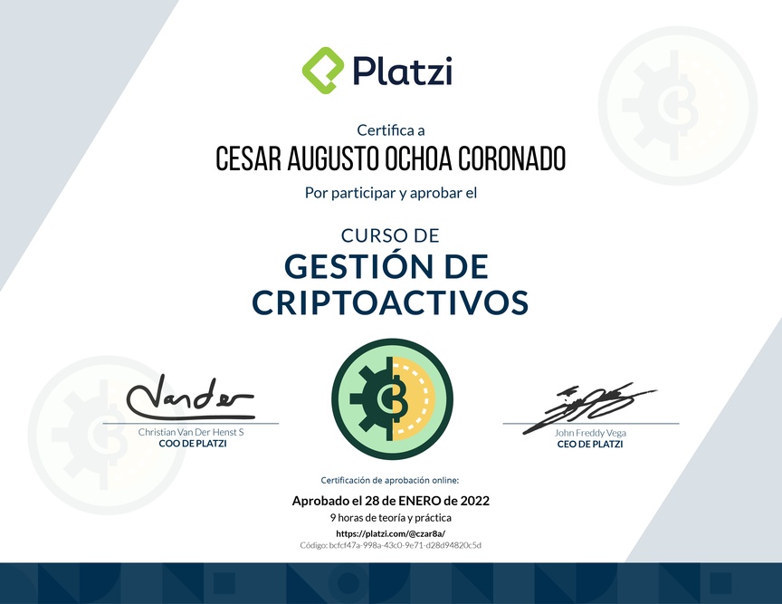 Diploma del Curso de Gestión de Criptoactivos