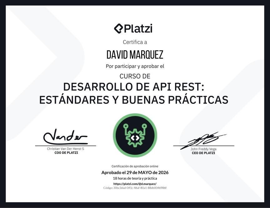 Diploma del Curso de Estándares y Buenas Prácticas para API REST con Laravel