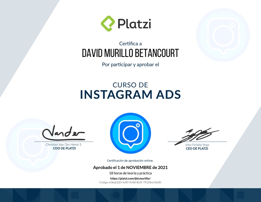 Diploma del Curso de Instagram Ads
