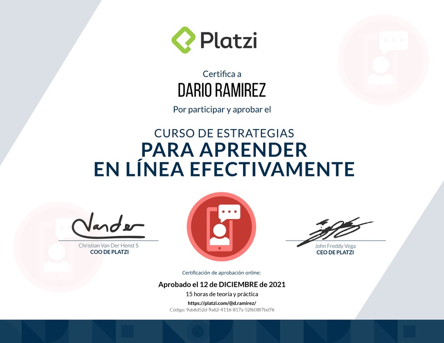Diploma del Curso de Estrategias para Aprender en Línea Efectivamente 2019
