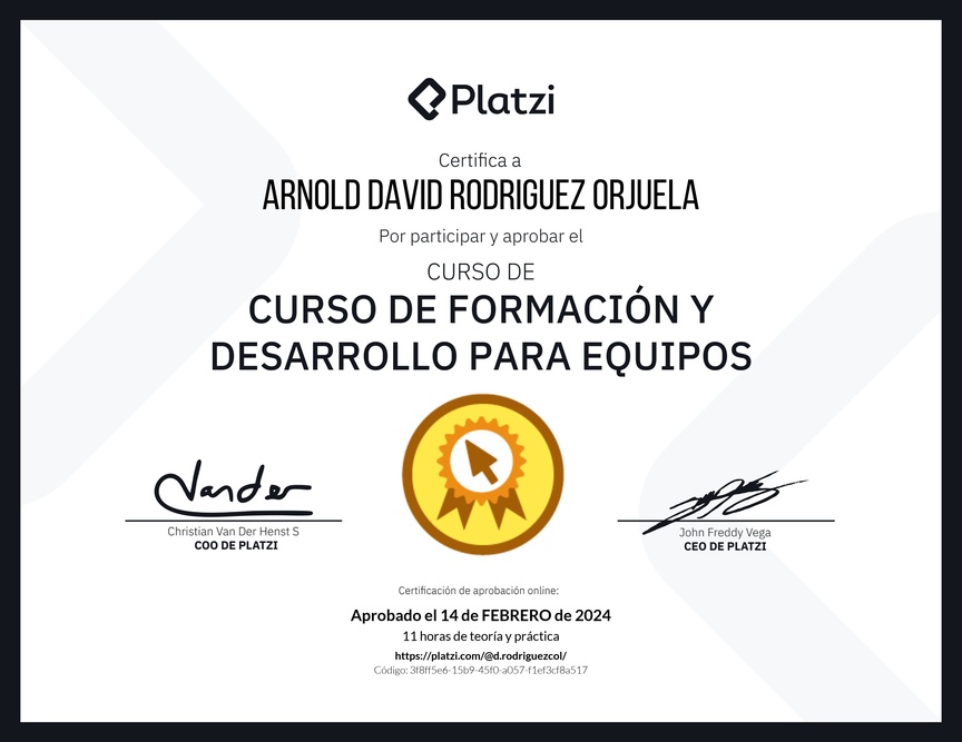 Diploma del Curso de Formación y Desarrollo para Equipos