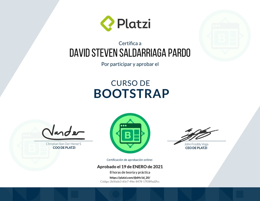 Diploma del Curso de Bootstrap 4