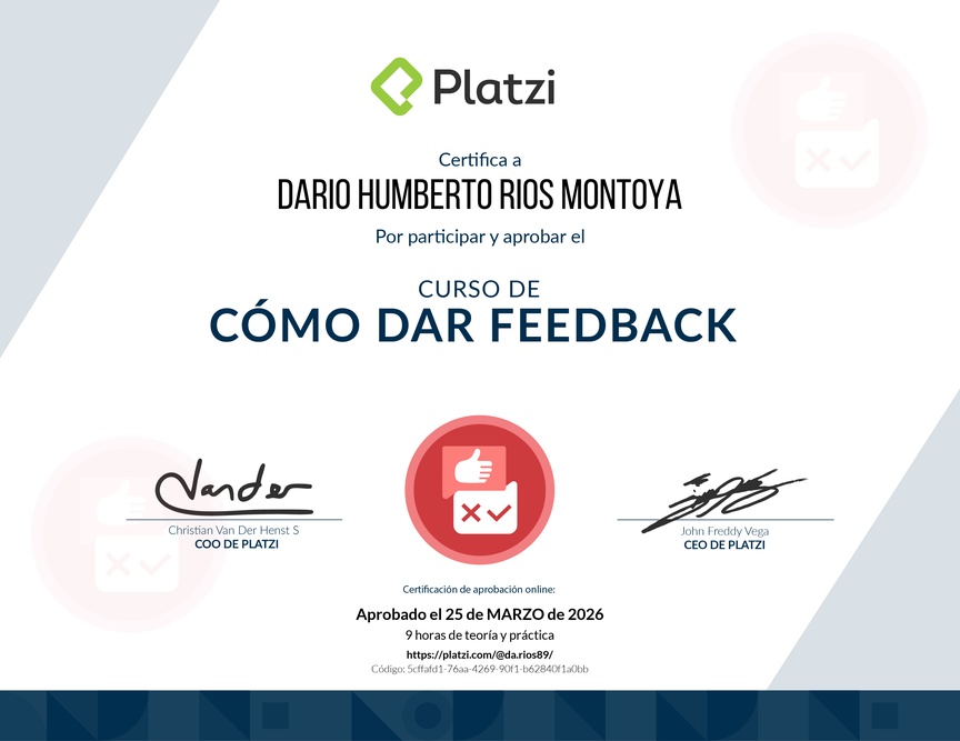 Diploma de Audiocurso de Cómo Dar Feedback